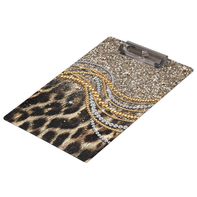 Carpeta De Pinza Hermosa imagen de animales de moda Leopard Faux (Angular)