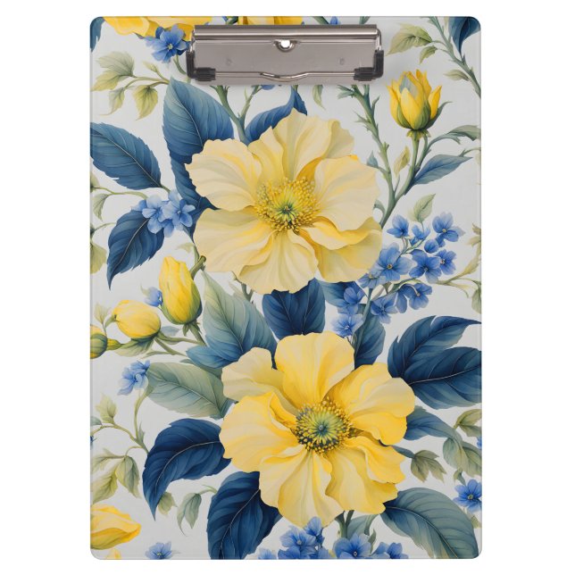 Carpeta De Pinza Hermosas flores amarillas y azules (Anverso)