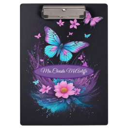 Carpeta De Pinza hermosas flores de mariposa color turquesa rosa li