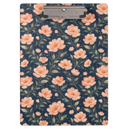 Carpeta De Pinza Hermosas flores de melocotón en azul marino