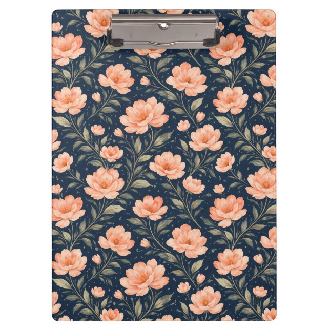 Carpeta De Pinza Hermosas flores de melocotón en azul marino (Anverso)