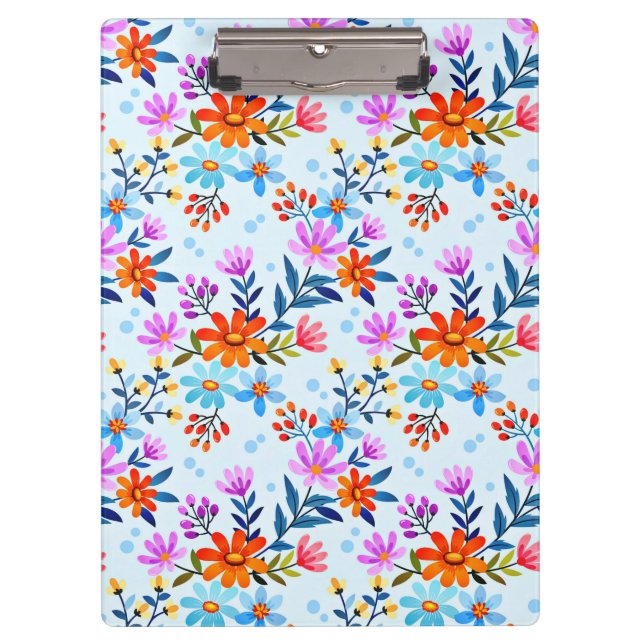 Carpeta De Pinza Hermosas Flores Y Patrón De Hojas (Anverso)