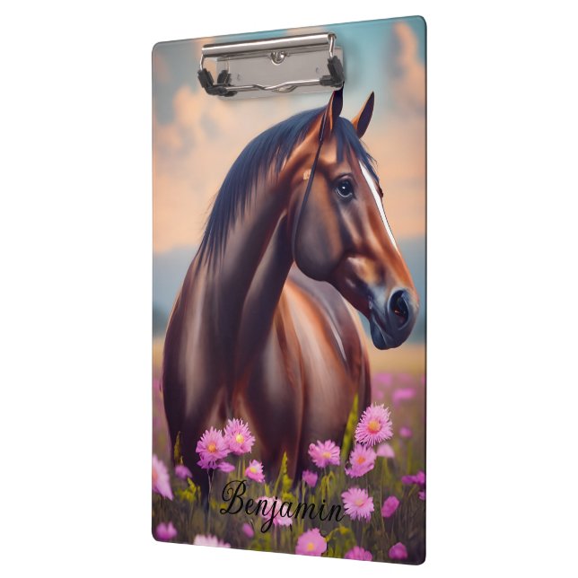 Carpeta De Pinza Hermoso cuarto de caballo con flores Nombre (Izquierda)