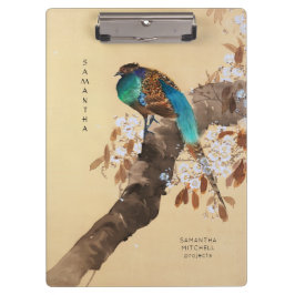 Carpeta De Pinza Hermoso faisán floreciente árbol vintage japonés