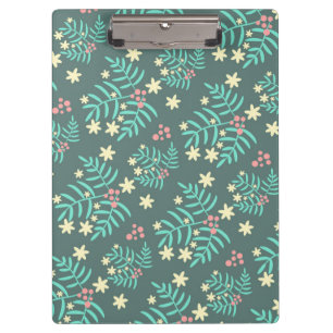 Carpeta De Pinza Hermoso patrón azul de hojas y bayas botánicas