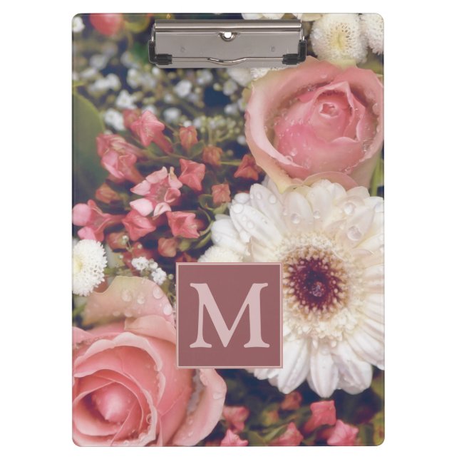 Carpeta De Pinza Hermoso ramo de flores romántico con monograma (Anverso)