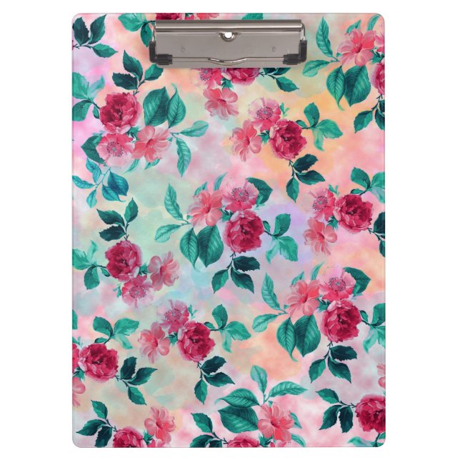 Carpeta De Pinza Hermoso rosa de acuarela romántico patrón floral (Anverso)