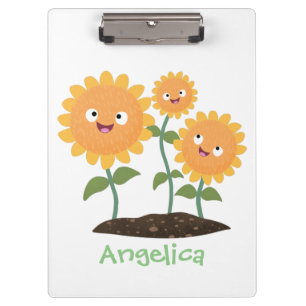 Carpeta De Pinza Hermosos girasoles alegres sonrientes ilustracion 