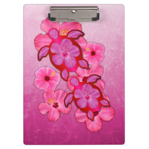 Carpeta De Pinza Hibisco y tortugas rosados de Honu