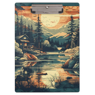 Carpeta De Pinza Hogar de montaña de arte retro escandinavo