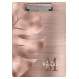 Carpeta De Pinza Hoja de Palma de Metal Bruñido Oro Rosa Monograma