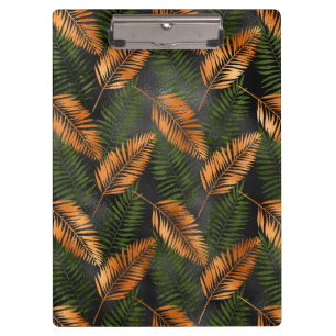 Carpeta De Pinza Hoja de palma marrón de cobre negro glam tropical