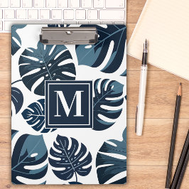 Carpeta De Pinza Hoja Monstera Azul y Blanca Tropical