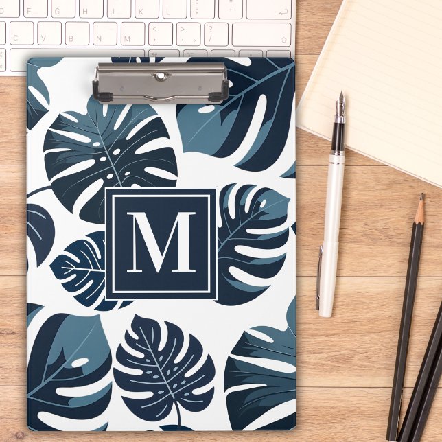 Carpeta De Pinza Hoja Monstera Azul y Blanca Tropical (Subido por el creador)