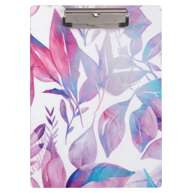 Carpeta De Pinza Hojas acuáticas rosas y de lavanda (Anverso)