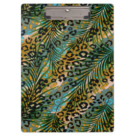 Carpeta De Pinza Hojas de palma sobre un fondo de leopardo. servill