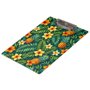 Carpeta De Pinza Hojas tropicales y patrón de piña