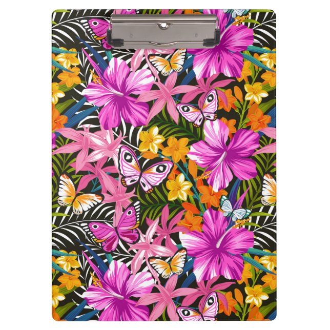 Carpeta De Pinza Hojas y flores tropicales (Anverso)