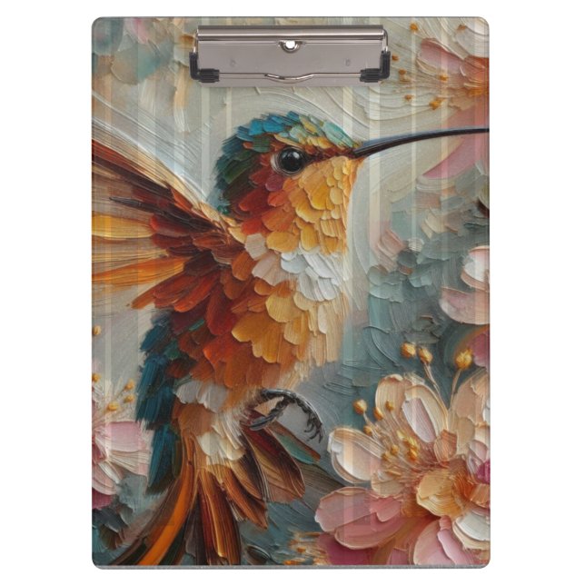 Carpeta De Pinza Hummingbird & Floral Art Clipboard – Textured  (Anverso)