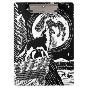 Carpeta De Pinza Husky negro y blanco en el Linocut nocturno