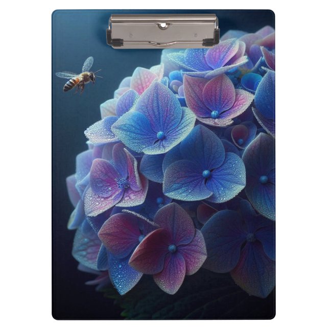 Carpeta De Pinza Hydrangeas Floral Púrpura y Azul (Anverso)