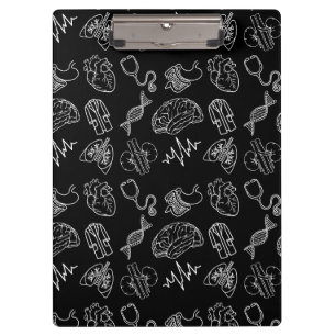 Carpeta De Pinza Iconos Médicos Patrón Minimalista en Blanco y Negr