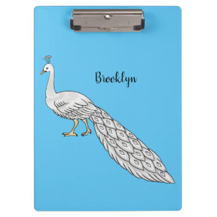 Carpeta De Pinza Ilustración de dibujos animados de pavo real blanc