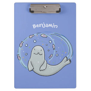 Carpeta De Pinza Ilustracion de foca feliz y personalizado azul de