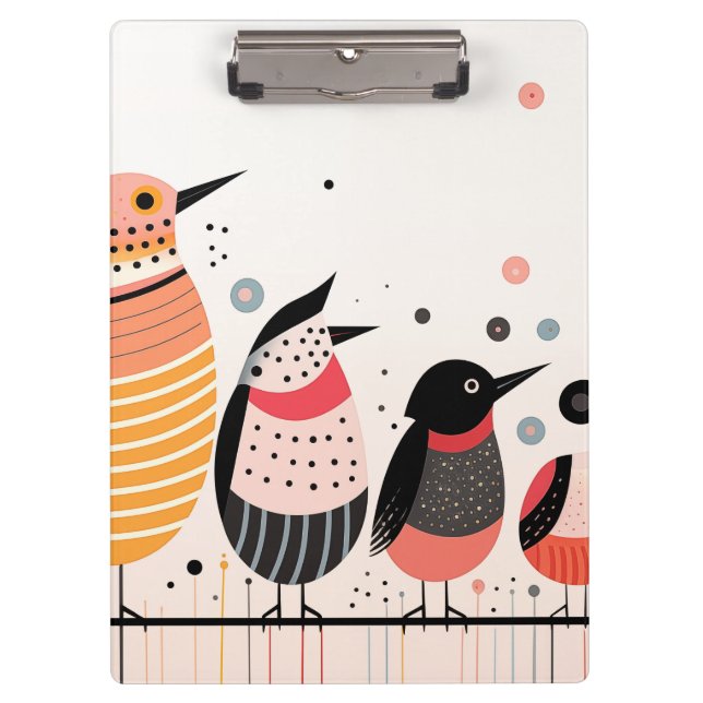 Carpeta De Pinza Ilustracion de pájaro con puntos y rayas (Anverso)