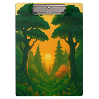 Carpeta De Pinza Ilustración del bosque del atardecer vibrante