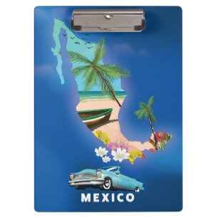Carpeta De Pinza Ilustración del mapa de México cartel de viaje.