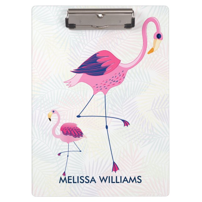 Carpeta De Pinza Ilustracion Par De Flamingos Rosados (Anverso)