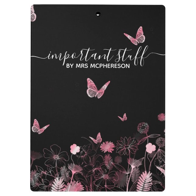 Carpeta De Pinza Importante material Campo de flores con mariposas (Reverso)