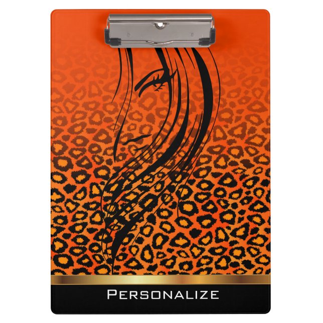 Carpeta De Pinza Impresión animal de degradado de leopardo naranja  (Anverso)