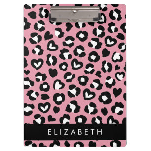 Carpeta De Pinza Impresión animal, Leopardo rosa, corazón, tu nombr