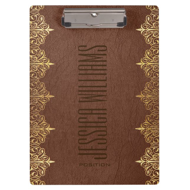 Carpeta De Pinza Impresión de cuero marrón y encaje dorado (Anverso)