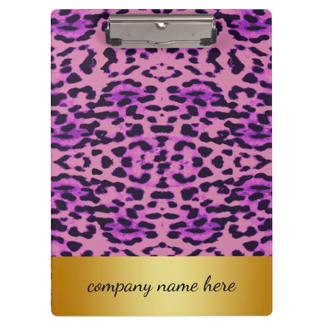Carpeta De Pinza Impresión de leopardo de Lavanda Púrpura con placa (Anverso)