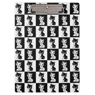 Carpeta De Pinza Impresión de monograma de gato blanco negro