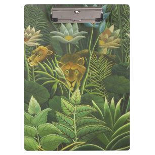 Carpeta De Pinza Impresión vintage de león en jungla tropical de He