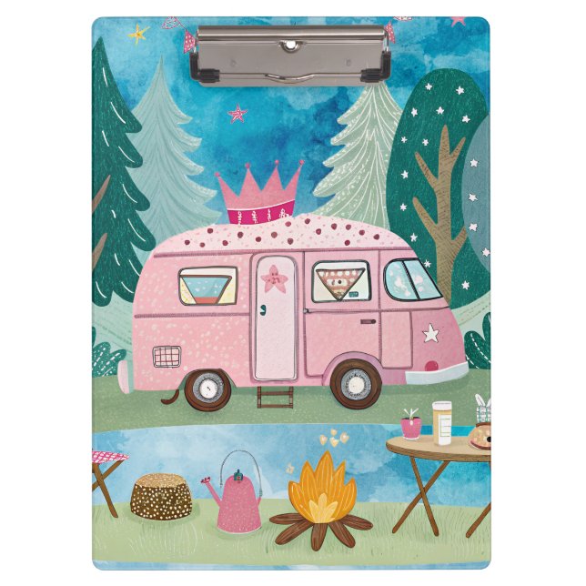 Carpeta De Pinza Impresionante escena de Van Camping de Camper Rosa (Anverso)