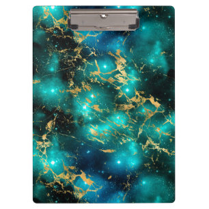 Carpeta De Pinza Impresionante galaxia de mármol verde y dorado en