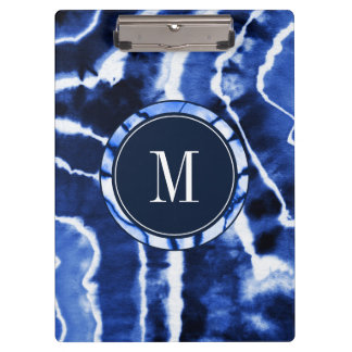 Carpeta De Pinza Indigo azul Shibori Tie Dye Watercolor Monograma