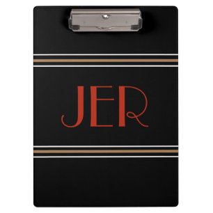 Carpeta De Pinza Iniciales Monogramadas Diseñador Negro Rojo Elegan