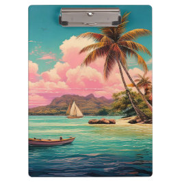 Carpeta De Pinza Isla de cosecha hawaiana, palmera, barco, rosa