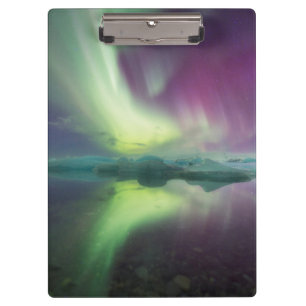 Carpeta De Pinza Islandia, Jokulsarlon. Luces de Aurora se reflejan