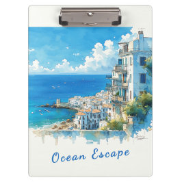 Carpeta De Pinza Italian Seaside Town Watercolor Ocean Escape