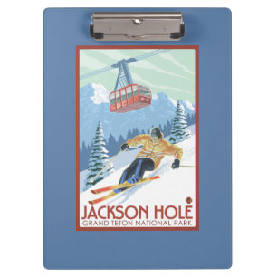 Carpeta De Pinza Jackson Hole, esquiador de Wyoming y tranvía