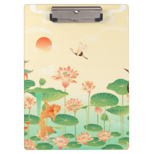 Carpeta De Pinza Jardín Japonés Estanque de Koi y Nenúfares Arte