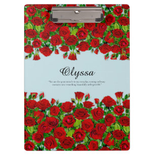 Carpeta De Pinza Jardín Romántico de Rosas Rojas Clásicas con Nombr