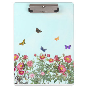 Carpeta De Pinza Jardín Rosa con mariposas